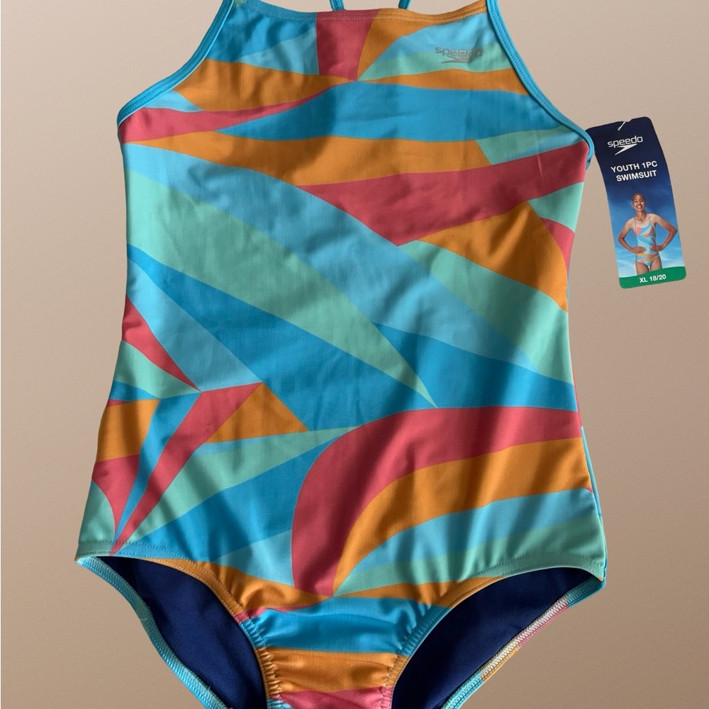 Speedo Youth Blue and Orange One Piece Swimsuit with Asymmetrical Cutout XL